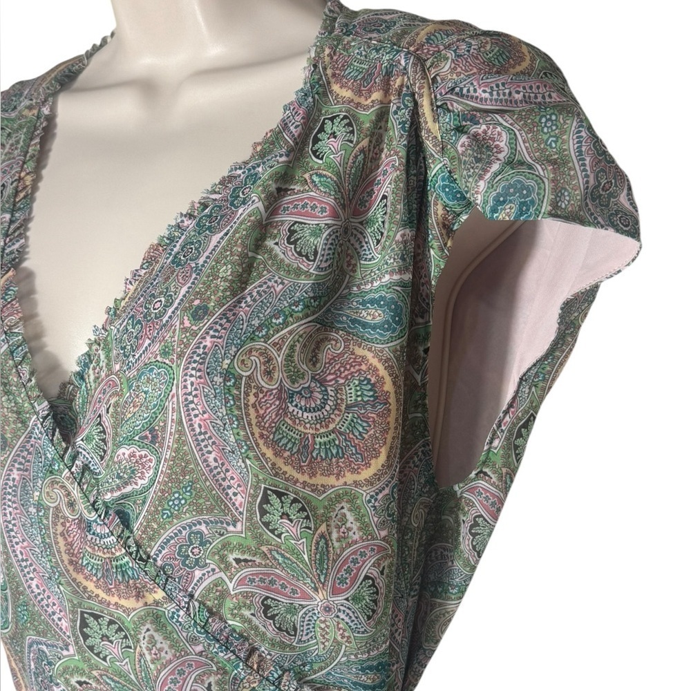 ALLSAINTS Zini Shahmina Paisley Wrap Mini Short Sleeve Dress Green Pink size 6 - Picture 7 of 17